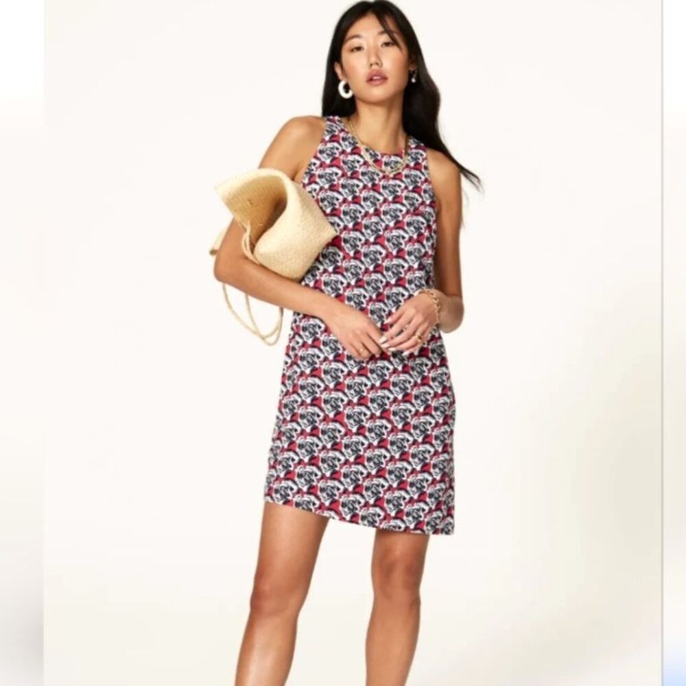 Peter Som Rose Novelty Print Red Blue Shift Dress Size 6 Chic Coastal Prep